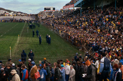 Crowds leaving Athletic Park at the end of the second rugby test, 29 August, 1981