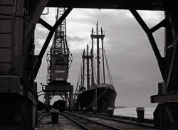 A collier berthed at Greymouth wharf, 1973